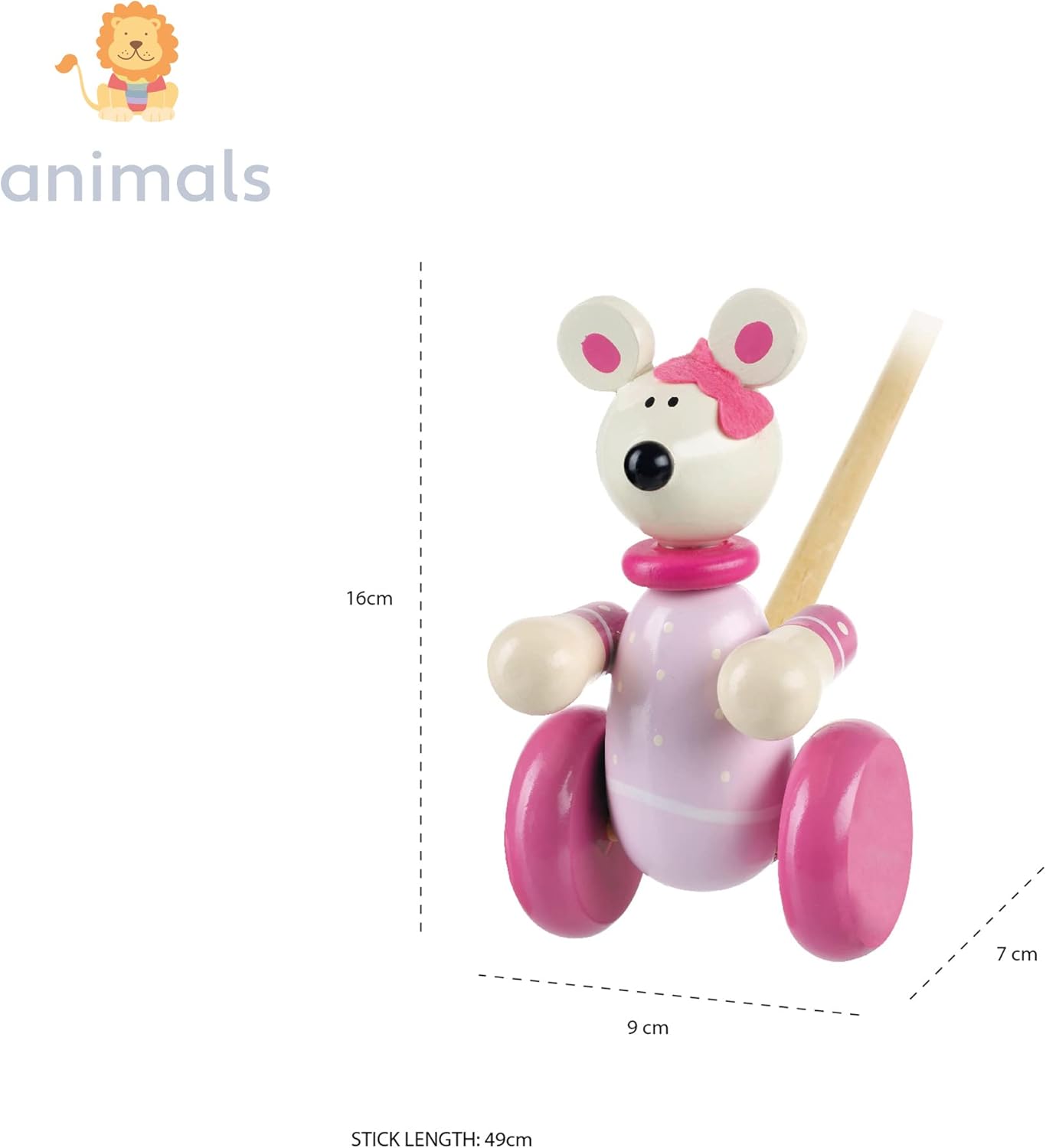 Boxed Push Along - Pink Mouse