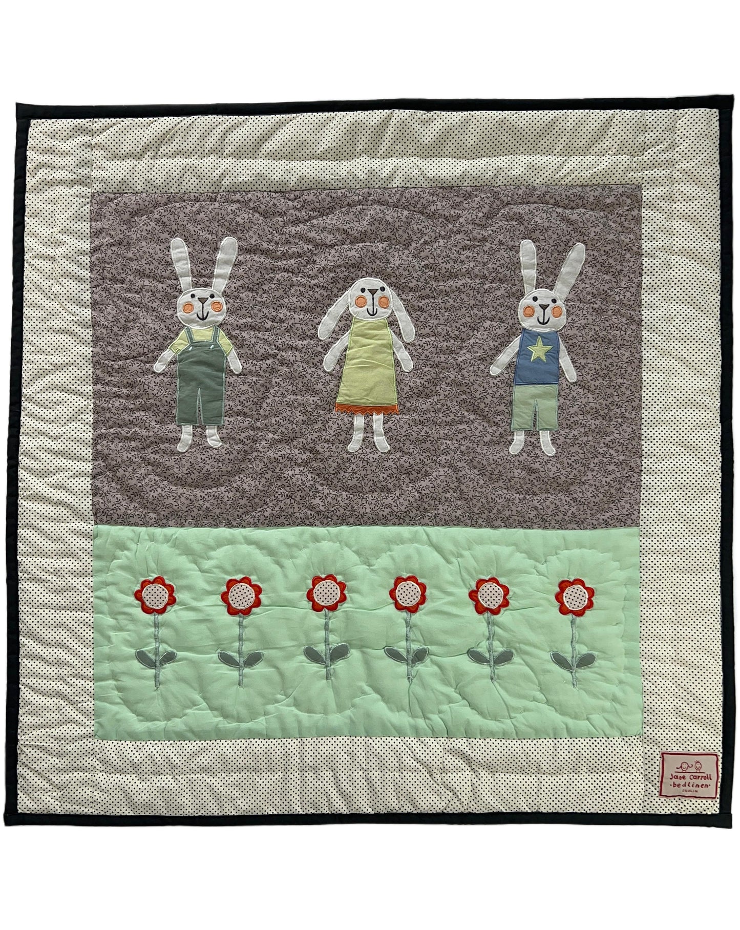 Black Flowers - Bunny Flower Pram Quilt