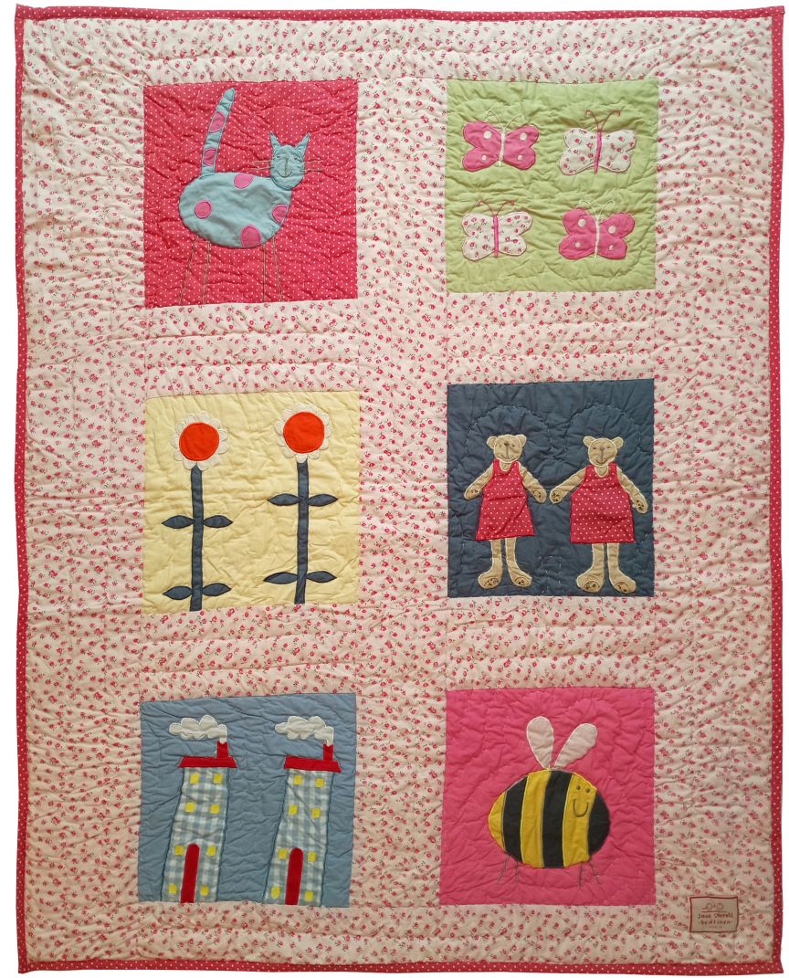 Cat - Pink - Rose bud - Cot Quilt