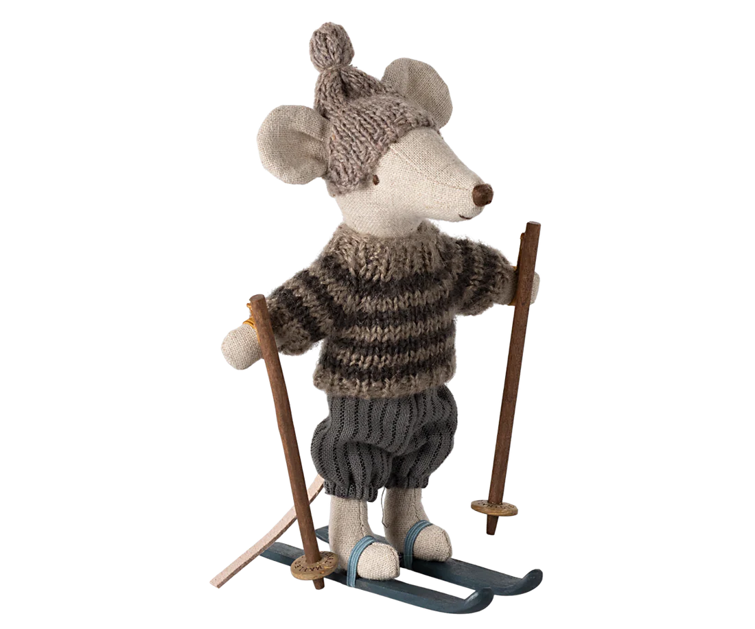 Winter mouse with ski set, Big brother - Grey