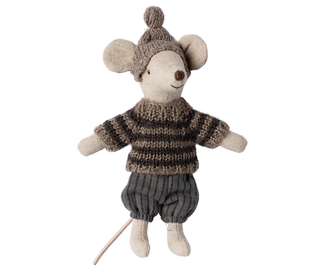 Winter mouse with ski set, Big brother - Grey