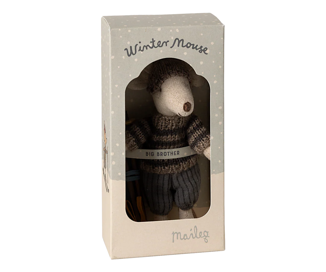 Winter mouse with ski set, Big brother - Grey