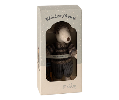 Winter mouse with ski set, Big brother - Grey