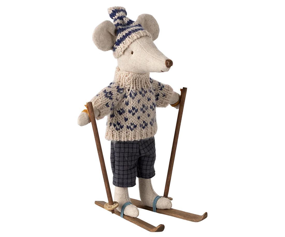 Winter mouse with ski set, Dad - Blue