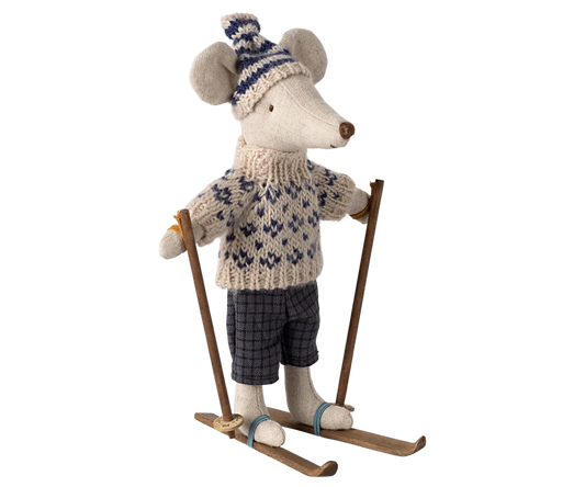 Winter mouse with ski set, Dad - Blue