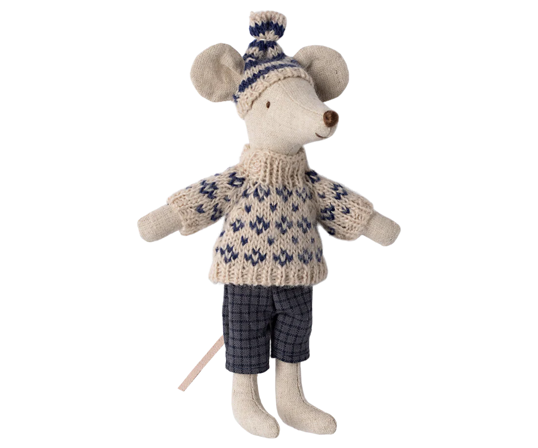 Winter mouse with ski set, Dad - Blue