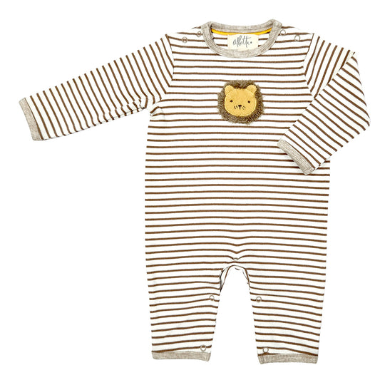 Applique Louis Lion Chocolate Stripe Babygrow