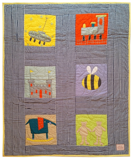 Castle - Blue Check - Cot Quilt