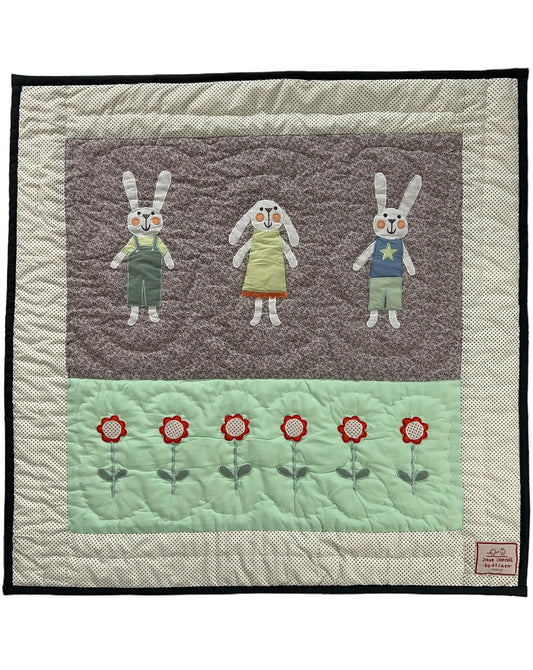 Black Flowers - Bunny Flower Pram Quilt