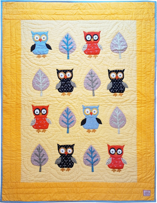 Owl - Single Bed Quilt - Yellow