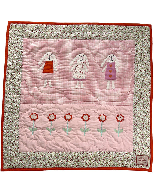 Pink Squares - Red Bunny Flower Pram Quilt