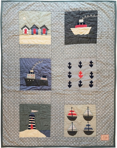 Ship -  Blue Mosaic - Single bed Quilt