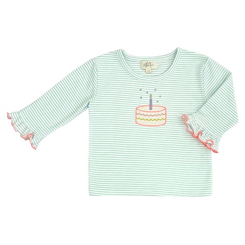 Birthday cake applique 3/4 sleeve tshirt