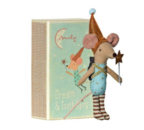 Tooth fairy mouse in a matchbox, blue