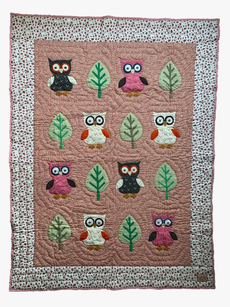 Owl - Single Bed Quilt - Pink