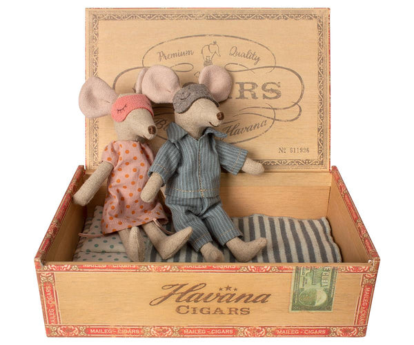 Mum & Dad mice in cigar box -