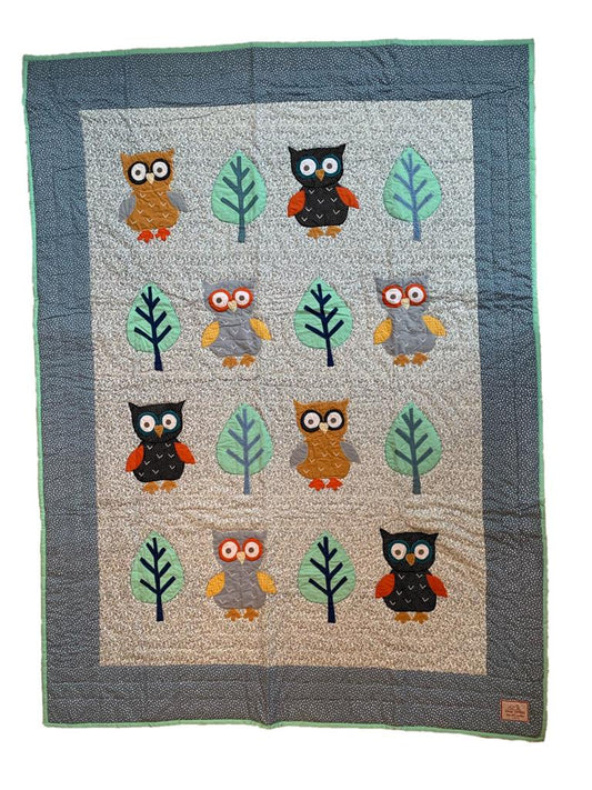 Owl - Single Bed Quilt - Blue