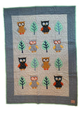 Owl - single bed quilt - blue