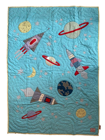 Space - single bed quilt - turquoise